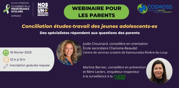Webinaire pour les parents : la conciliation études-travail des jeunes adolescents·es