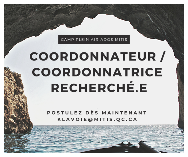 COORDONNATEUR.TRICE RECHERCHÉ.E | Camp plein air ados Mitis